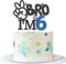 Bro I'm 6 Cake Topper - Boy 6th Birthday Cake Supplies - Six Years Old - Big Brother 6th Birthday Party Decoration - Black Blue Glitter