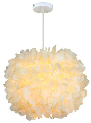 iDEGU Moderne Pendelleuchte, Ø 30 cm Hängelampe aus Stoff Kugel Lampenschirm E27 Deckenleuchte Kronleuchter für Schlafzimmer, Wohnzimmer (Gelb Blume)