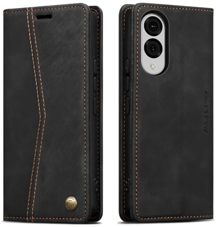 QLTYPRI Wallet Case for Samsung Galaxy S25 Edge 5G, Vintage PU Leather Folio Case with Card Slots Kickstand Magnetic Closure Shockproof Flip Phone Cover for Samsung Galaxy S25 Edge 5G - Retro Black