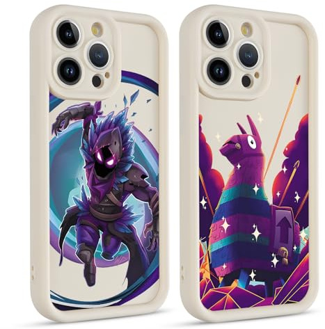 Yimctoie 2 Stück Handyhülle für Apple iPhone 15 PRO MAX Hülle 6.7, Anime Game Cartoon Muster Aesthetic Design, Dünn Weich TPU Silikon Slim Fit Stoßfest Kratzfest Schutzhülle, Weiß