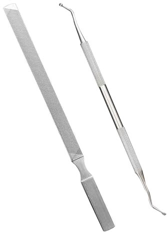 2 PCS Long Steel Nail Files, Manicure Tools Pedicure Tools-Multi-Function Double End Nail Lifter for Onychomycosis, Ingrown Nail，Thick and Fungal Nails with Dual-Ended Toenail Lifter (Silver)