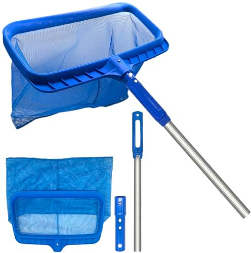 Kukigo Pool Skimmer Net - 60cm Hot Tubs Leaf Net Swimming Cleaning Pool Skimmer with Pole Catching Floating Leaves Insects Fish Net for Garden Cleaning Pools