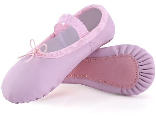 ZDQ Chaussons de Danse Fille Cuir Chaussures de Ballet Femmes Classique Ballerine Pilates Yoga Gymnastique Performance pour Enfants et Adulte Violet 28