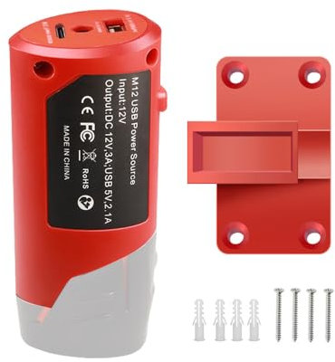 M-12 Battery Adapter with Type-c Port and DC 12V Outlet,Power Source Replacement for Milwaukee m-12 12V Battery Adapter for Milwaukee Heated Jacket 49-24-2310 Compatible with 48-11-2420 48-11-2411