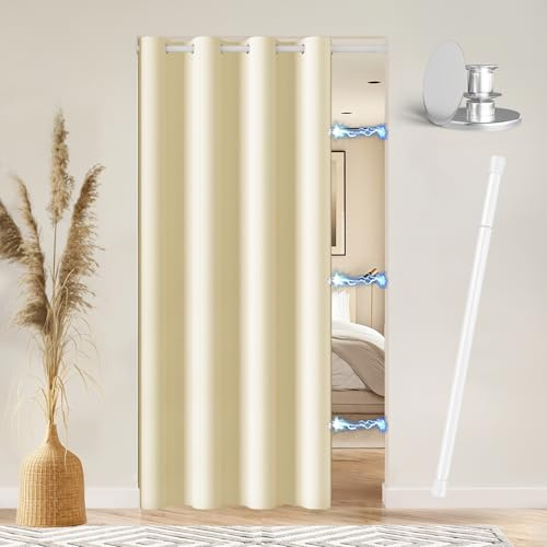 Vatge Magnetischer Türvorhang mit Stange, 52 x 76 cm, 1 Panel, Hellbeige | Türvorhang für Türen, Raumteiler für Küche