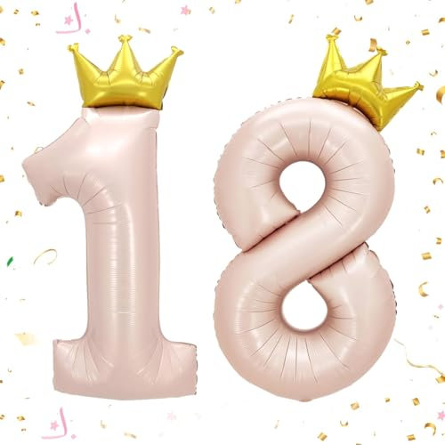 AOOTUERL Party Balloon Zahl 18 XXL in Rosé, Ballons 18 Alles Gute zum Geburtstag, Happy Birthday Luftballon 18 Jahre für Mädchen Junge Mann Frauen 18 Geburtstagsdeko, Geburtstagsfeiern Deko
