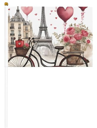 Love Paris Turm Kaffee Wein Parfüm Fahrrad Herz 6 Pack & 10 Pack Handheld Flagge, Banner auf Stick, kleine Flaggen für Paraden, Party, Bar, Geburtstag