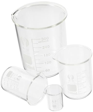 JECOMPRIS 4pcs High Borosilicate Glass Beaker Set with Spout for Laboratory Chemistry Measuring Cup Heat Resistant Lab Glassware