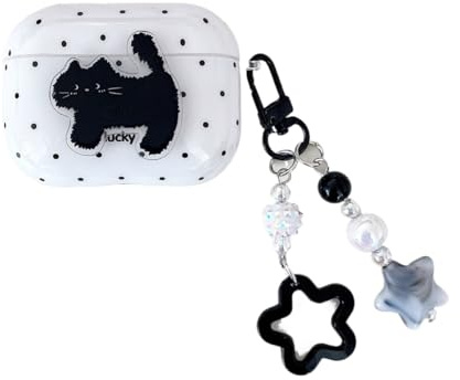 PIQIUZC Schutzhülle für Airpods Pro 3, niedliches kreatives Punktemuster, schwarze Katze, Schutzhülle für Airpod Pro 3. Generation, für Herren und Damen