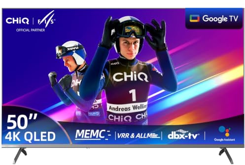 CHiQ U50QST Smart TV 50 QLED 4K Google TV Gaming | QLED Pro 93% DCI-P3, HDR10, ALLM, VRR, MEMC, Dolby Audio, dbx-tv, Design Frameless, Wi-Fi Dual-Band, Controllo Vocale