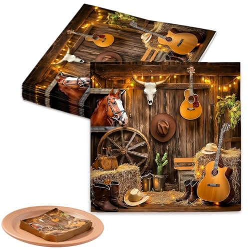 20 Stück Wilder Westen Party Servietten, Western Style Cowboy Partyzubehör Küche Tischdekorations Partyservietten Western Deko Für Jungengeburtstag Babyfeier Partyzubehör