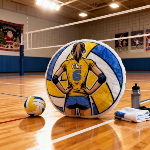 Drawelry Personalisierte Sport Bälle Zierkissen mit Namen Plüsch Kopfkissen Golfball Fußball Form Throw Pillow Weihnachts Deko Kissen Geburtstag Geschenke für Erwachsener Kinder (Volleyball)