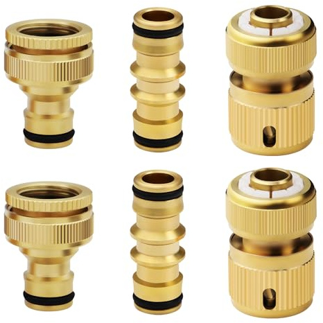 Mdlufee 6 Pcs Brass Garden Hose Connector, Hose Fittings & Connectors Set with 2 Double Male Connector, 2 x Hose 1/2” End Quick Connect, 2 x 1/2” Hose Tap Connectors
