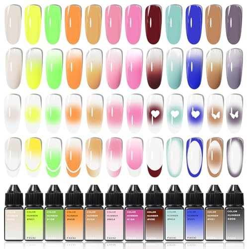 FAVAI Airbrush-Gel-Nagellack, Acetonfreier 12 * 15 ml Airbrush Gel Polish UV mit feinem Sprühnebel, UV Nagellack für Nagelverläufe ohne Verdünnung, Nagelkunst für die DIY-Maniküre