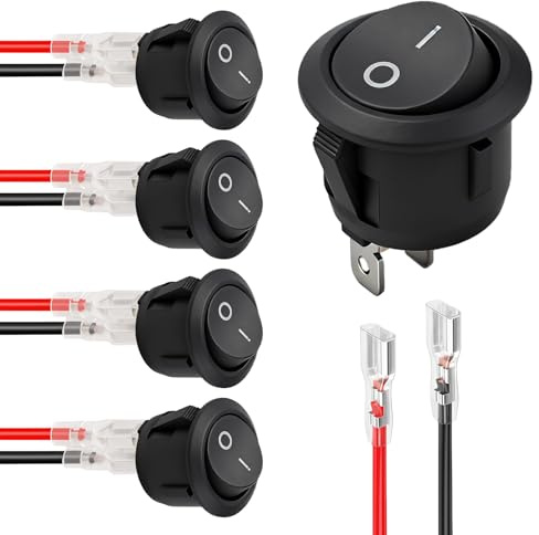 5 interruttori a levetta rotondi con cavo pre-cablato da 15 cm, 2 poli, per 12 V/230 V, 10 A, interruttore per auto, camper, moto, barca, elettrodomestici