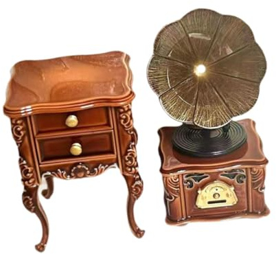 KTUXZCI Mini Gramophone pour Maison de poupée, Tourne-Disque Vintage à l'échelle 1/12, Table de Chevet Miniature pour Chambre poupée, Mini Gramophone pour Maison