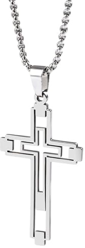meberg Karma NH10075516 Halskette mit Kreuz Silber, Schwarz od. Gold Herren Edelstahl 60 cm Kette Herrenschmuck Edelstahlkette Männer Herrenhalskette Geschenk für Ihn wasserfest hypoallergen