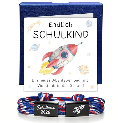 Schulkind 2026 Armband-Ein Begleiter für das neue Abenteuer-Schultüte Füllung Mutmacher Geschenk, Schulanfang Jungen Geschenke Jungen, Geschenke zur Einschulung Junge