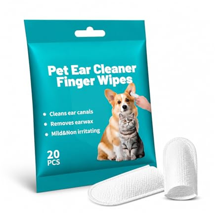 SEGXN 20 Pcs Pet Ear Cleaning Wipes for Dogs and Cats - Disposable Finger Sleeves, Gentle Ear Wax & Dirt Remover, Odor & Itch Relief, Non-Irritating Ear Care (20PCS)