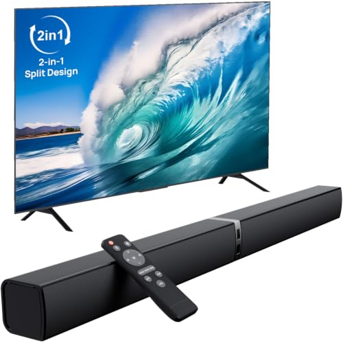 HoYLluDLL 32 Zoll Teilbare 2-in-1-Soundbar für TV Geräte, 2.0 Kanal Soundbar, Lautsprecher Systeme mit 3 EQ-Modi und 3D-Surround-Sound, TV Lautsprecher Bluetooth 5.3, ARC/Optical/AUX