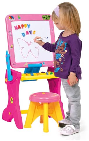 MOLTO | Pupitre Infantil con Pizarra Magnética 3 en 1 | Pizarra Dibujo Infantil | Pizarra con Accesorios | Juguetes Educativos para Niños | Niños a Partir de 36 Meses | Color Rosa