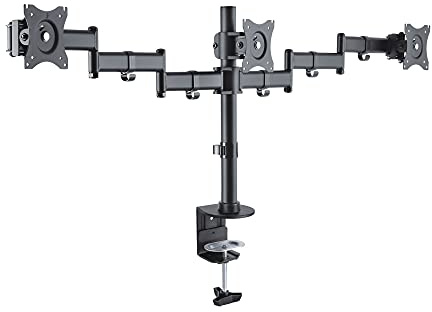 conecto CC50285 Schreibtischhalterung für 3 Monitore 33-69 cm (13-27 Zoll), neigbar -45° bis 45°, schwenkbar 180°, drehbar 360°, höhenverstellbar, Traglast max. 8,0kg, VESA 100x100, schwarz