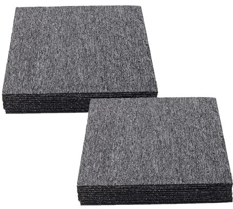 uyoyous Pack of 20 Freely Splice Carpet Tiles with Tapes 50 x 50 cm Heavy Duty Commercial Carpet Repeated Use Non-Slip for Office Bedroom with Bitumen Backing Dark Grey 5㎡