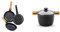 BRA Efficient Orange Set de 3 sartenes, Aluminio Fundido con Antiadherente tricapa Libre de PFOA + Efficient Olla Alta con Tapa de Cristal y Asas de Silicona, 6.8 litros, 24 cm