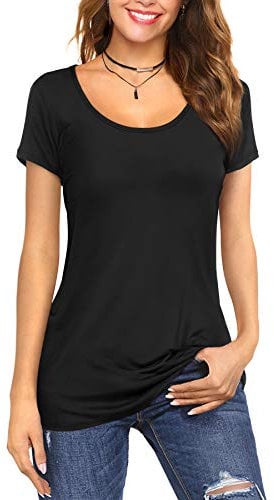 Florboom Women Tops Short Sleeve Scoop Neck Cotton Plain Tshirt with Stretch Black Size 22 24