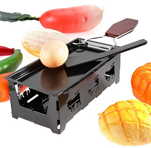 Mini juego de parrillas, estufa de bandeja para hornear giratoria de raclette de queso antiadherente portátil con herramienta para asar con mango de madera