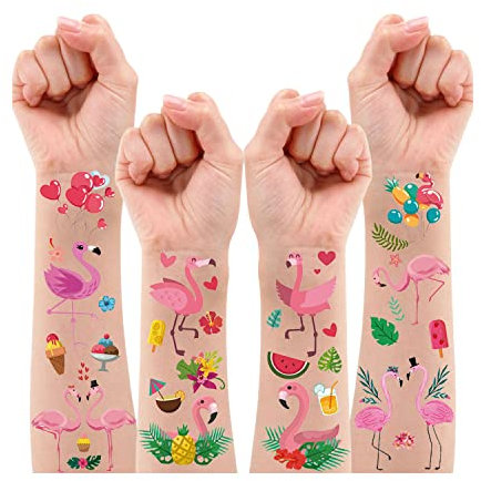 Leesgel Flamingo Party Deko, 10 Blatt Temporäre Tattoos für Kinder Tattoo Aufkleber Kinder Kindertattoos Sticker Mädchen Jungen, Hawaii Deko Party Zubehör Luau Flamingo Geschenk Kinder Sommer Deko