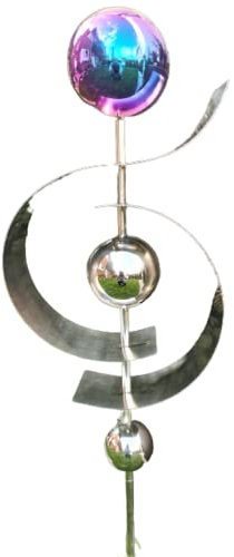 Jürgen Bocker Garten-Ambiente Gartenstecker Skulptur Jupiter 100 cm aus Edelstahl matt gebürstet mit obere Kugel Edelstahl Rainbow poliert