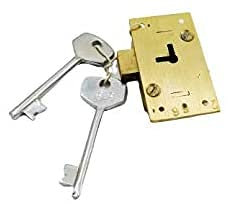 Ironmongery Solutions® Vintage Retro Old Style Brass Wardrobe Lock -Cupboard Drawer Cabinet Door Catch (55mm 3 Lever Lock + Key)
