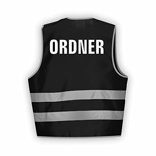 Fassbender-Druck WARNWESTEN - Sicherheitsweste SCHWARZ Warnweste nach EN ISO 20471 zertifiziert - Warn Weste für Ordner - Unisex mit hochwertigem Reflektorstreifen (SCHWARZ I 3XL/4XL I 1St.)