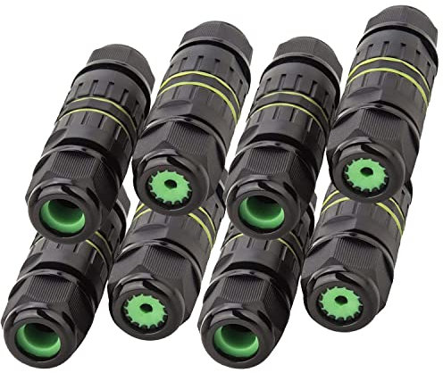 3DBUYER 3Pin Waterproof Junction Box, M16 Cable Gland 3.5-10mm (ABS+PC) IP68 Waterproof Cable Connector Electric Inline Wire Black Pack Of 8