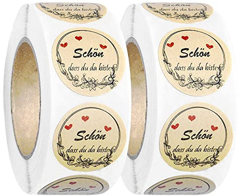 Aufkleber schön dass du da bist,1000 Stück Aufkleber Gastgeschenk,Sticker Hochzeit Rund,Aufkleber Selbstklebend für Hochzeit Geburtstag Kommunion Taufe