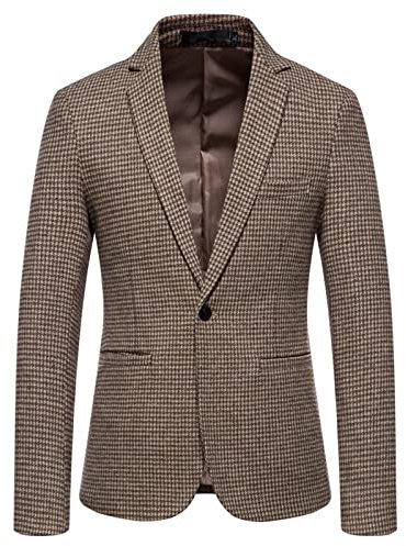 Veste Blazer à Carreaux en Tweed pour Homme, Costume à Carreaux Classique à Revers cranté pour Homme