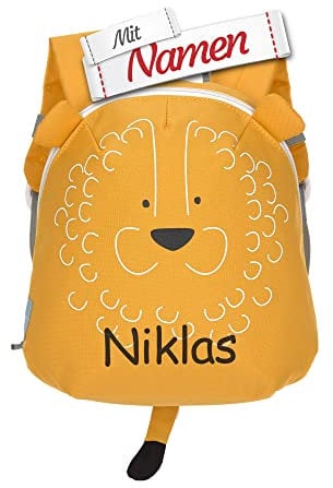LÄSSIG Kinder Rucksack mit Namen personalisiert, Kleiner Kinderrucksack für Kindergarten Kita, Mini Kindergartenrucksack, Kindergartentasche 3,5 L (Löwe)