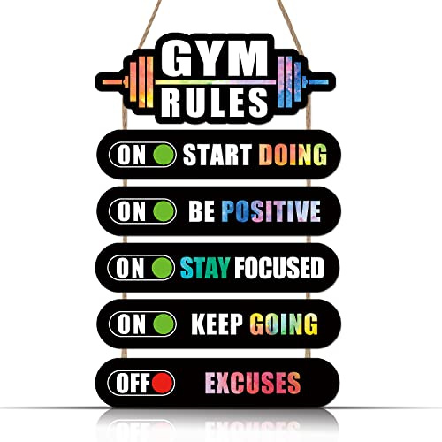 KAIRNE Home Gym Rules Decor, Workout Motivational Zitat Holzschild, Übungsposter, Fitnessstudio, Schild zum Aufhängen im Freien (30.5x5.8x5 + 77.9x28x2.9x2.9x2.9x2.9x2.9x2x2.9 cm) 9x2.5 cm)