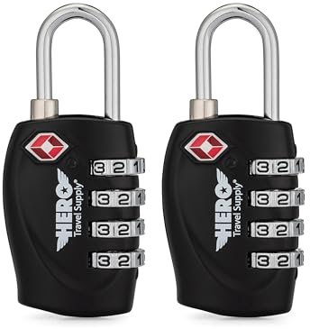 Hero Lot de 2 cadenas à bagages – Certifié TSA – Cadenas à combinaison à 4 chiffres pour voyage, valises, casiers, sacs à dos