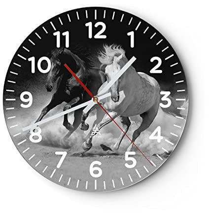 Modern Wanduhr Andalusier Pferde Galopp 30x30cm Rund Klein Wand Uhr Glas Analog Zimmeruhren Küche Büro Wohnzimmer Glasuhr Wall Clock Dekoration Design Wanddekoration Küchenuhr C4AR30x30-4240
