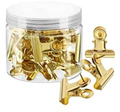 Push Pin Clips, 30 Pcs Metal Bulldog Clips with Thumb Tacks for Using on Cork Boards Bulletin Boards and Photo Walls, Home School and Office (Gold)