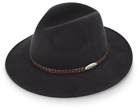 fiebig Casual Traveller Wollfilzhut | Crushable & Waterproof Rollhut mit geflochtener Lederbandgarnitur (62-XXL, Anthrazit)