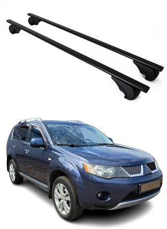 OMAC Dachträger Grundtäger kompatibel mit Mitsubishi Outlander 2006-2012 Metall 75kg Schwarz 2tlg Offene Reling für Fahrradträger, Dachboxen, Skiträger Abschließbar
