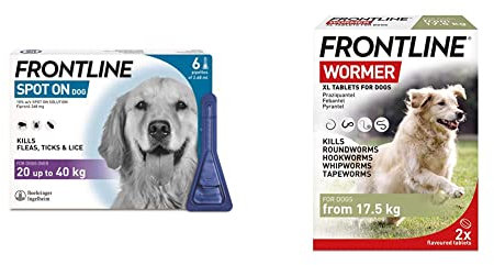 FRONTLINE Spot On Flea & Tick Treatment for Large Dogs (20-40 kg) - 6 Pipettes & FRONTLINE WORMER for Dogs - 2 XL Tablets