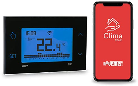 VEMER VE793800 TUO WIFI LITE - Termostato Calefacción WiFi, Control Remoto desde Smartphone por App iOS y Android, Alimentación 230V, Negro