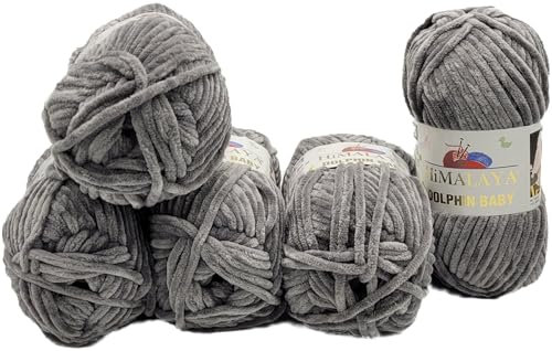 Ilkadim Export 5 x 100 Gramm Himalaya Dolphin Strickwolle, Babywolle einfarbig, 500 Gramm Wolle Strickgarn Super Bulky (grau 80320)