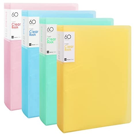 4 Stück Sichtbuch A4 mit Klarsichthüllen, A4 Präsentationsmappe 60 Taschen, Sichtmappe Präsentationsordner mit Transparenten Hüllen, A4-Präsentationsbuch für Berichte Notenblätter (Mehrfarbig B)