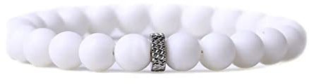 OZ Jewels Mattes Weißes Jade-Naturstein-Armband - Heilender Glücksbringer Armreif mit 8mm Perlen - Elastischer, dehnbarer Schmuck für Frauen und Männer, Einheitsgröße