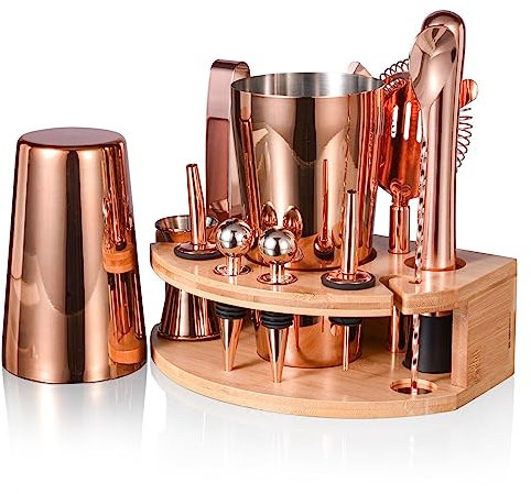 Cocktail Shaker Set,Esmula 750ML 12 Teiliges Edelstahl Barkeeper Kit Geschenk für Männer, Frauen, Freunde, Home Stylish Bar Tool Set mit Cocktail Rezeptheft (Roségold-Titanbeschichtet)